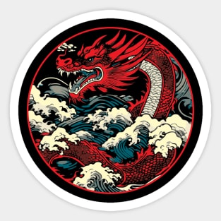 Red Dragon Riding The Great Wave Sticker